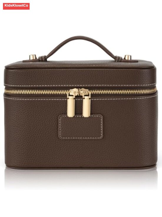Handbags - Vintage PU Leather Makeup Train Case Travel Cosmetic Organizer with Brush